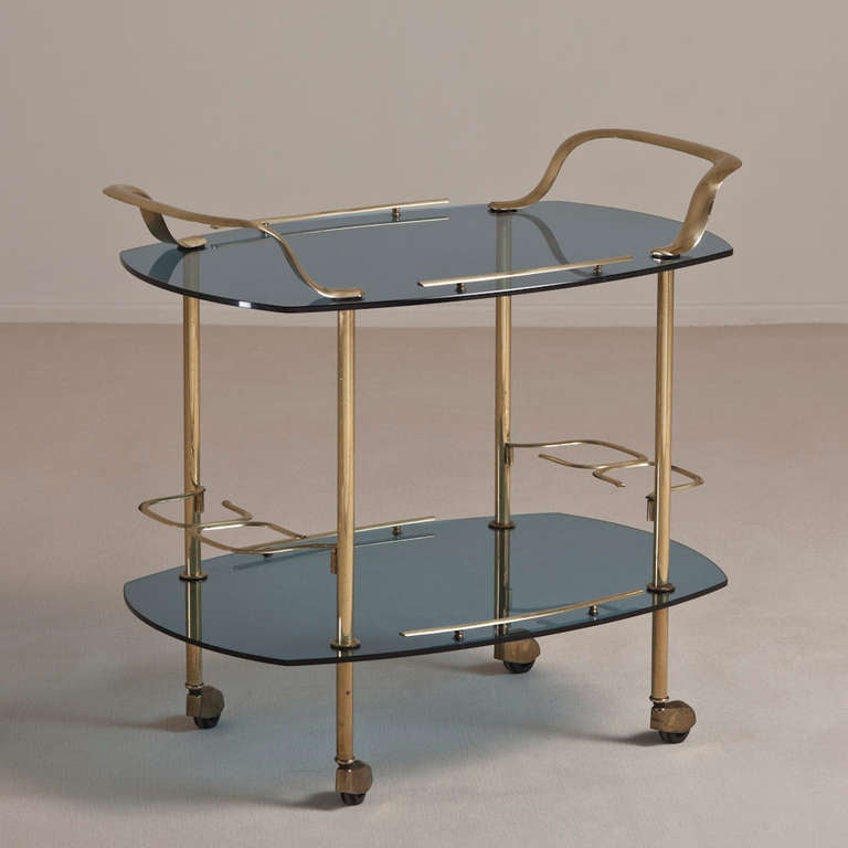 An Italian Drinks Trolley in Aqua Blue Glass 1970s