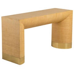 Rattan Wrapped Karl Springer Style Console Table, 1970s 11