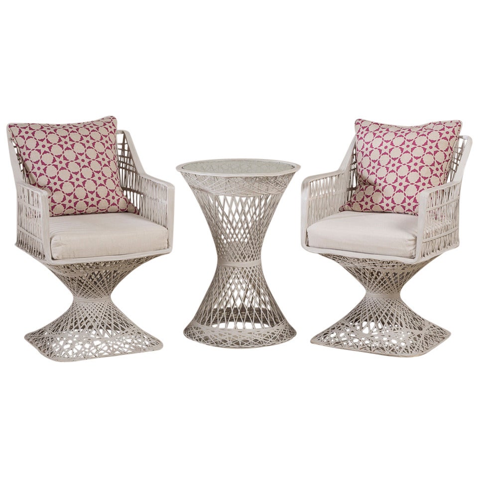 Pair of Spun Armchairs and Table