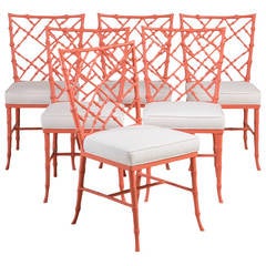 Set of Six Coral Aluminium Side Chairs, 1970s