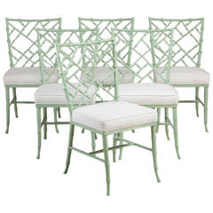 Set of Six Pale Green Aluminium Side Chairs, 1970s