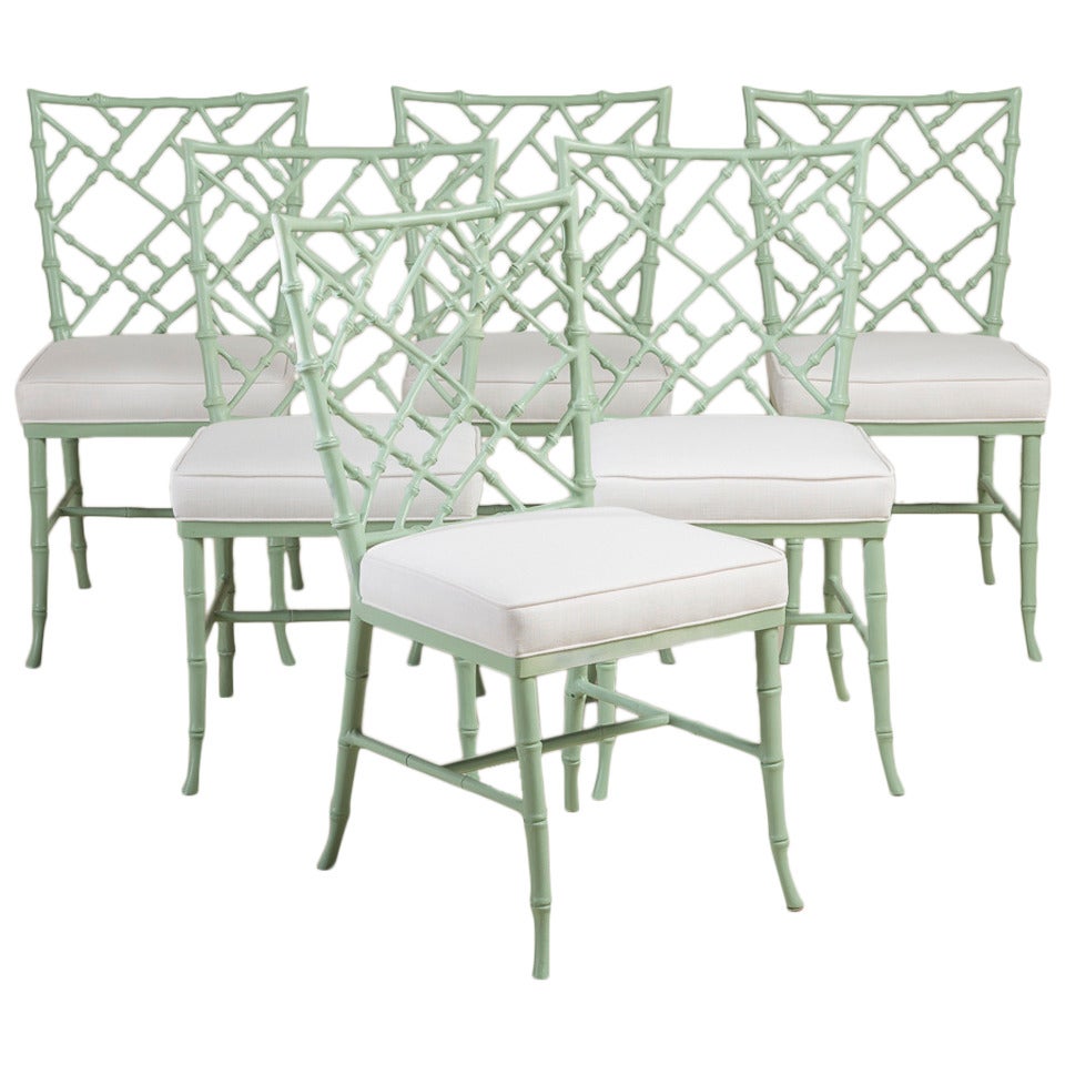 Set of Six Pale Green Aluminium Side Chairs, 1970s For Sale