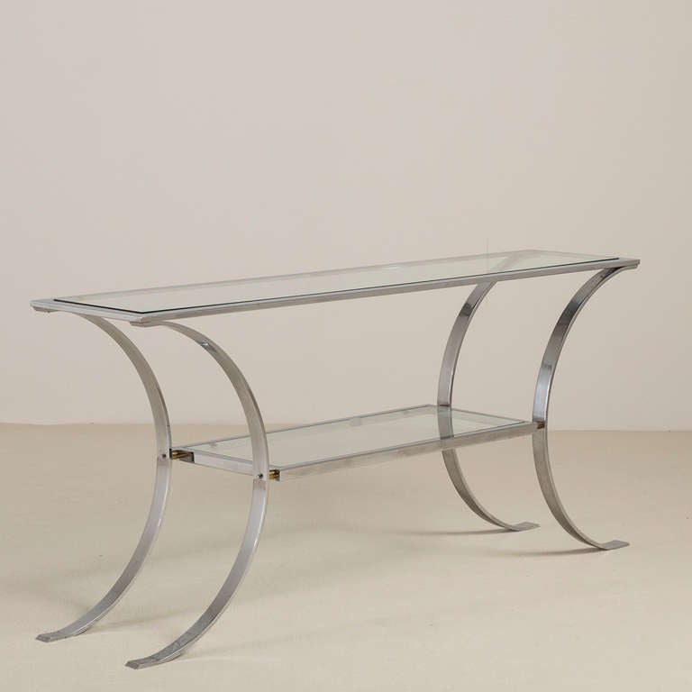 A Karl Springer Chrome and Glass Console Table, USA 1970s.