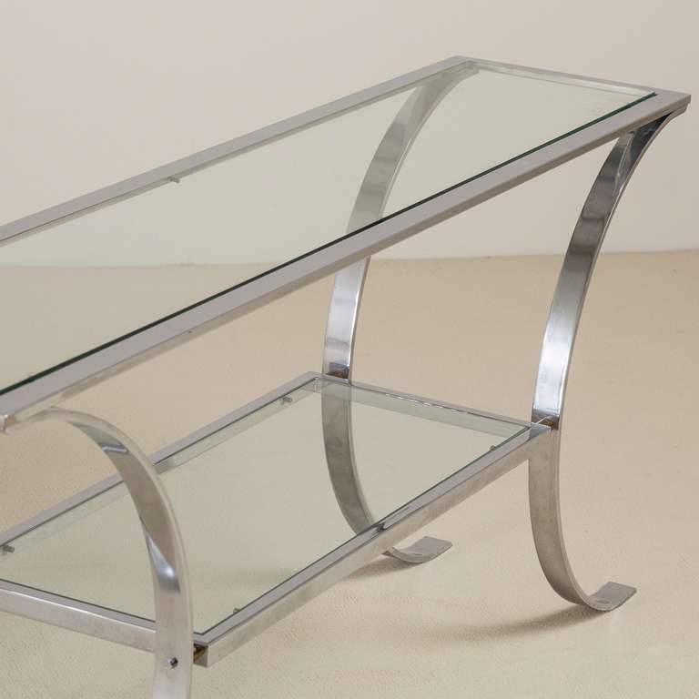 Late 20th Century Karl Springer Chrome and Glass Console Table