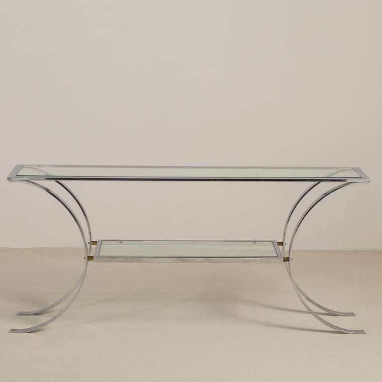 American Karl Springer Chrome and Glass Console Table