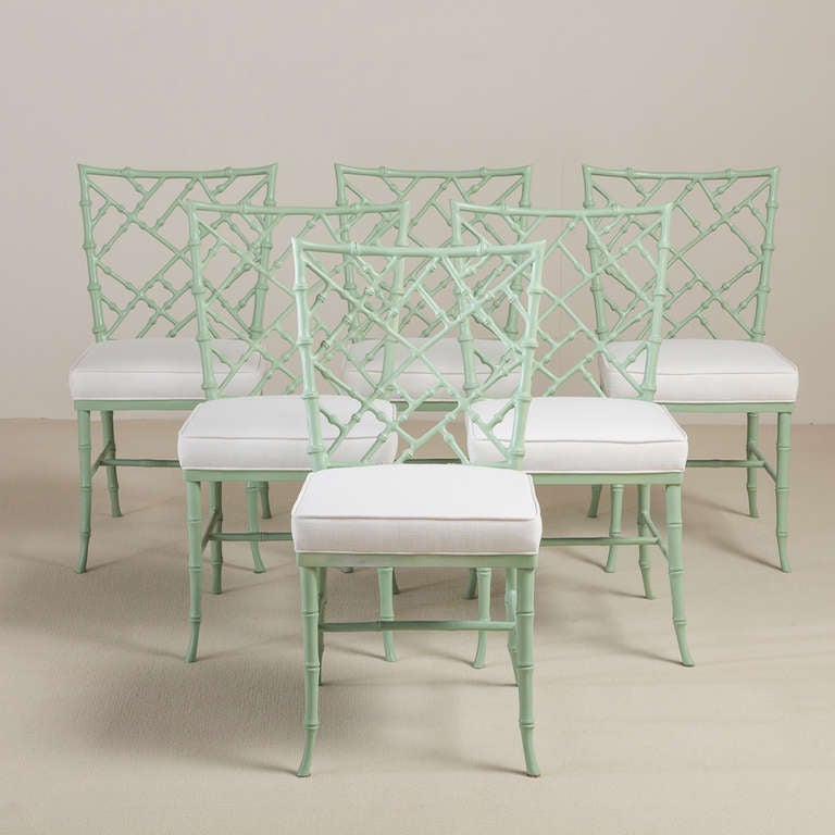 Set of Six Pale Green Aluminium Side Chairs, 1970s In Excellent Condition For Sale In London, GB