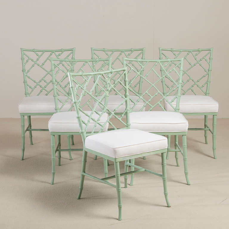 A Set of Six Pale Green Aluminium Side Chairs in the manner of Phyllis Morris 1970s, Talisman Edition