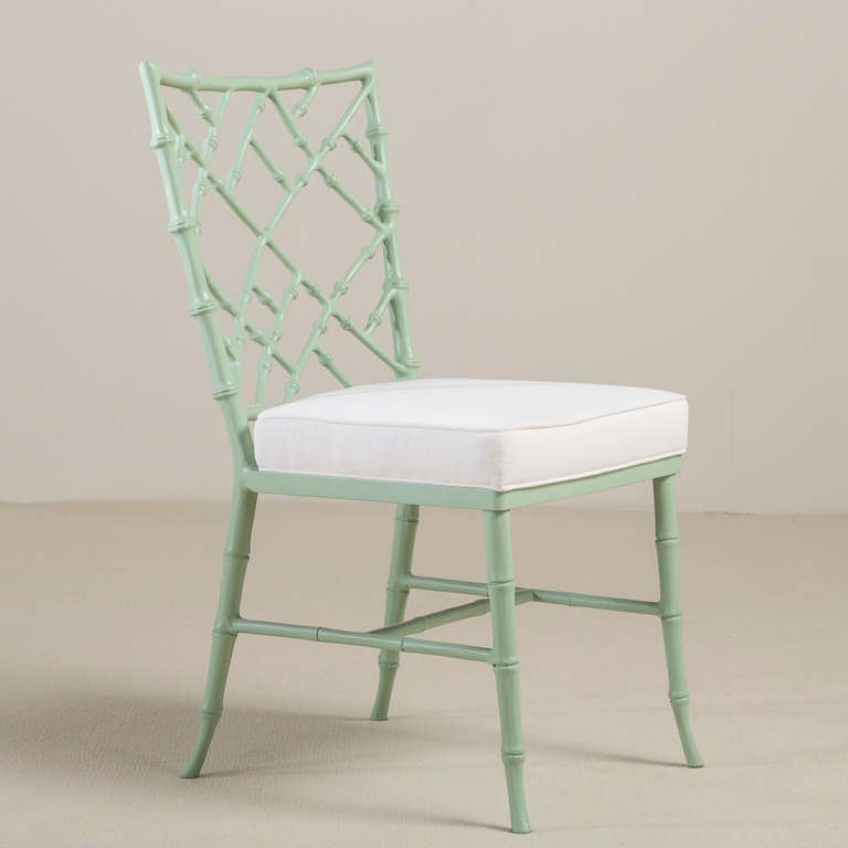 Late 20th Century Set of Six Pale Green Aluminium Side Chairs, 1970s For Sale