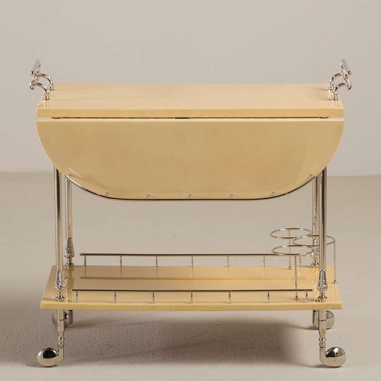 Lacquered Goatskin Bar Cart by Aldo Tura In Excellent Condition In London, GB