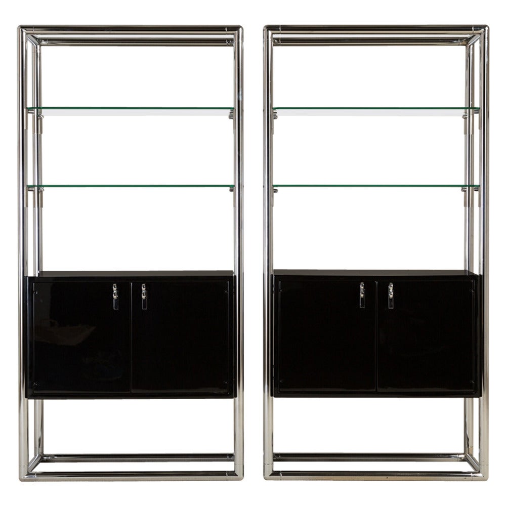 Pair of Chrome and Jet Black Lacquered Etageres, 1950s For Sale