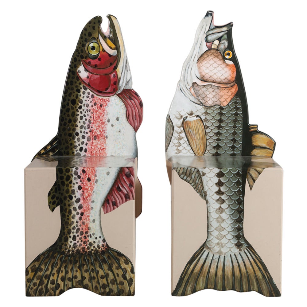 Limited Edition Pair of Chairs Depicting a Bass and a Trout, 1991