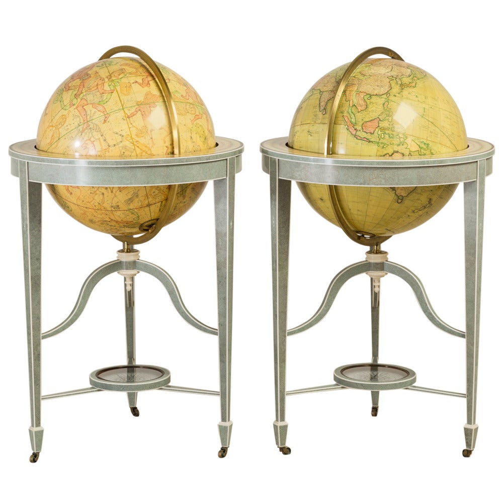 Exceptional Contemporary Pair of Bespoke Shagreen Globes For Sale
