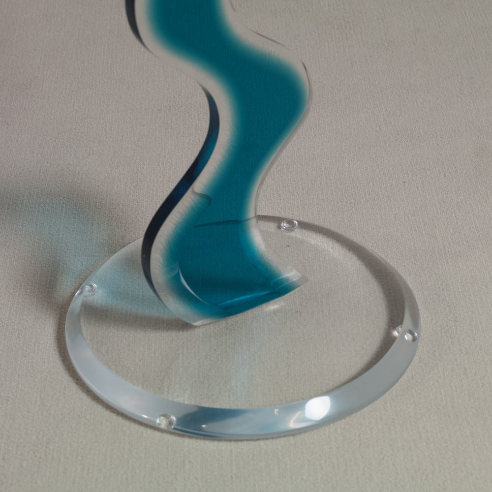 Late 20th Century Sculptural Aqua and Clear Lucite Side Table with Glass Top, 1970s