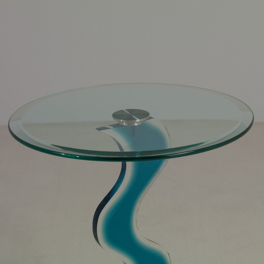 Sculptural Aqua and Clear Lucite Side Table with Glass Top, 1970s In Excellent Condition In London, GB