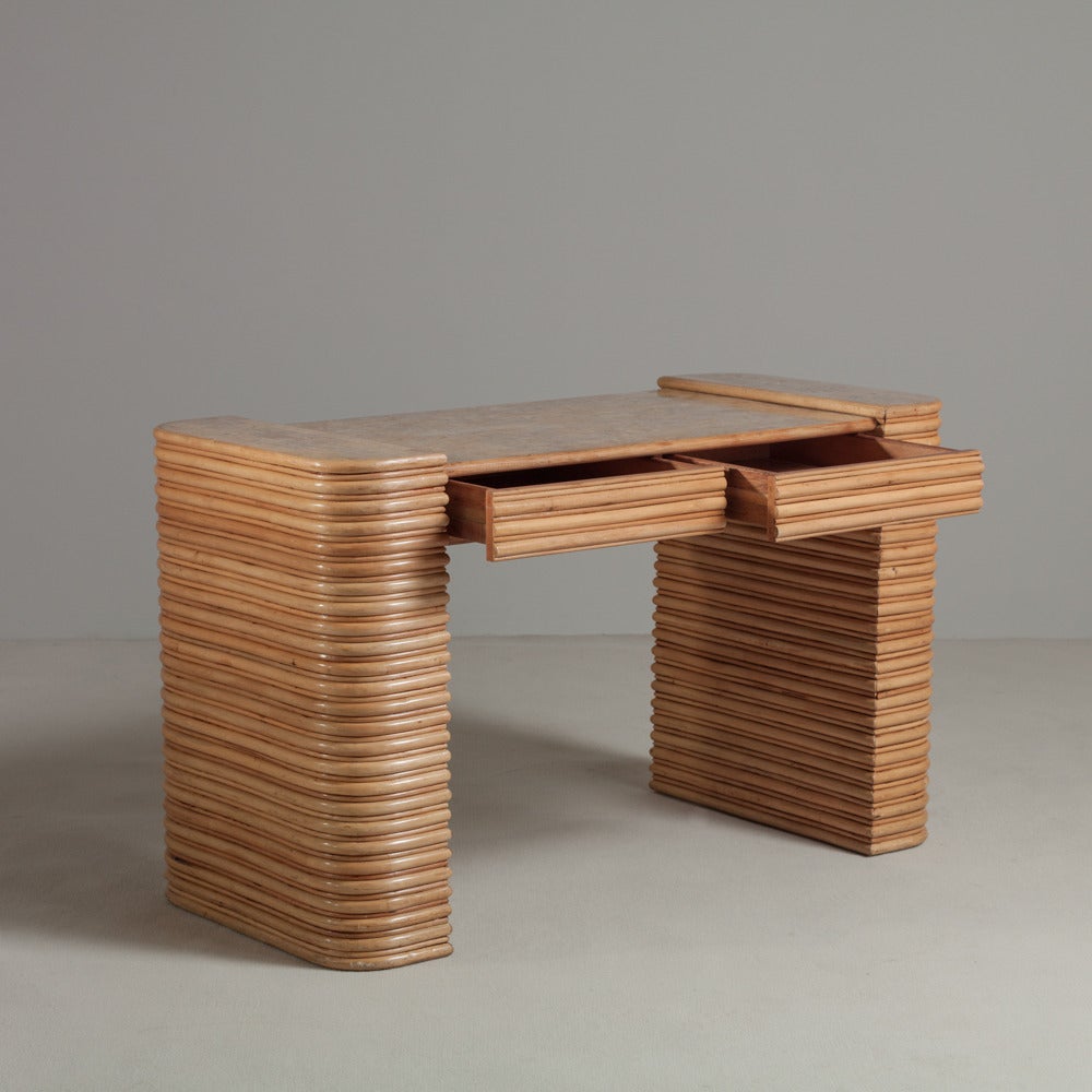 A Tessellated Stone and Bamboo Veneered Vanity Table/Desk 1970s