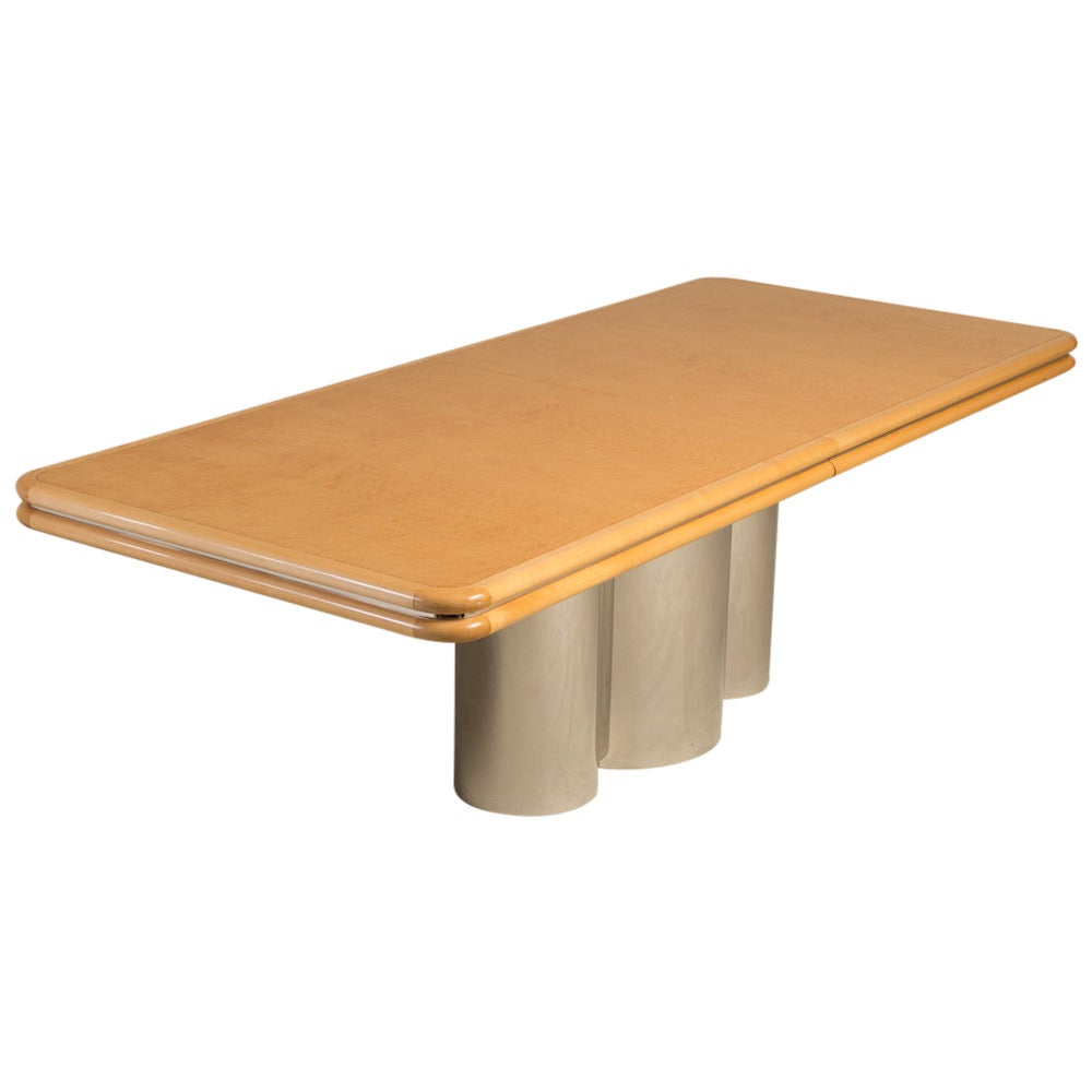 Brueton Designed Cream Lacquered and Steel Based Dining Table