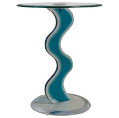 Sculptural Aqua and Clear Lucite Side Table with Glass Top, 1970s