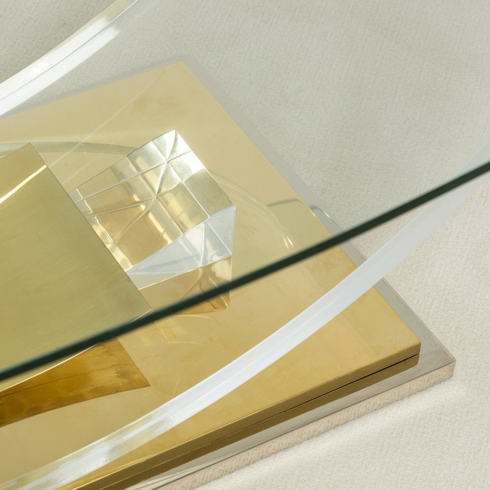 Sculptural Polished Brass and Lucite Coffee Table, 1970s 4