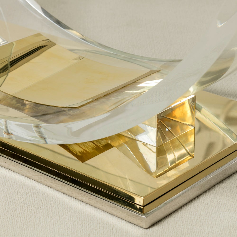 Sculptural Polished Brass and Lucite Coffee Table, 1970s 2