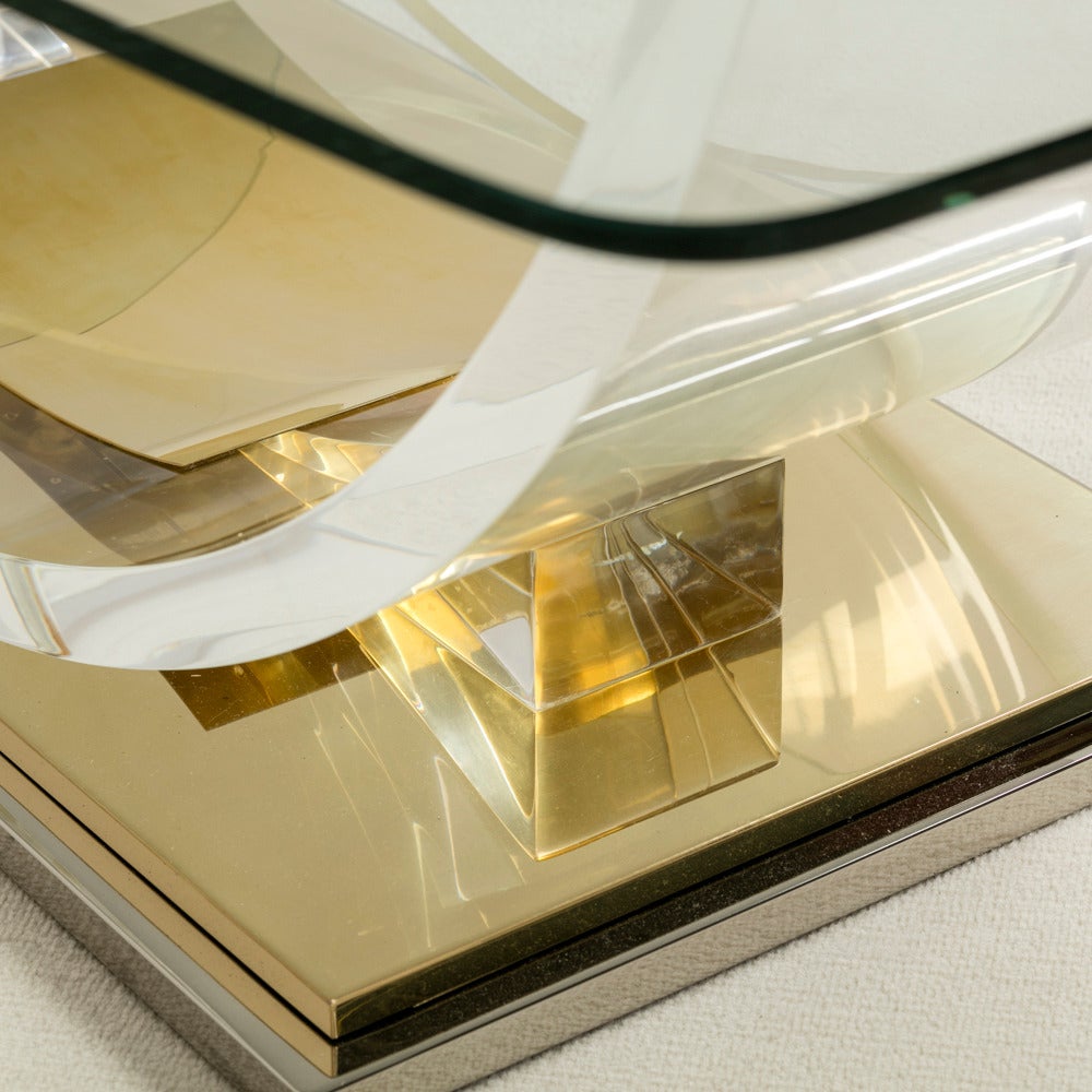 Sculptural Polished Brass and Lucite Coffee Table, 1970s 3