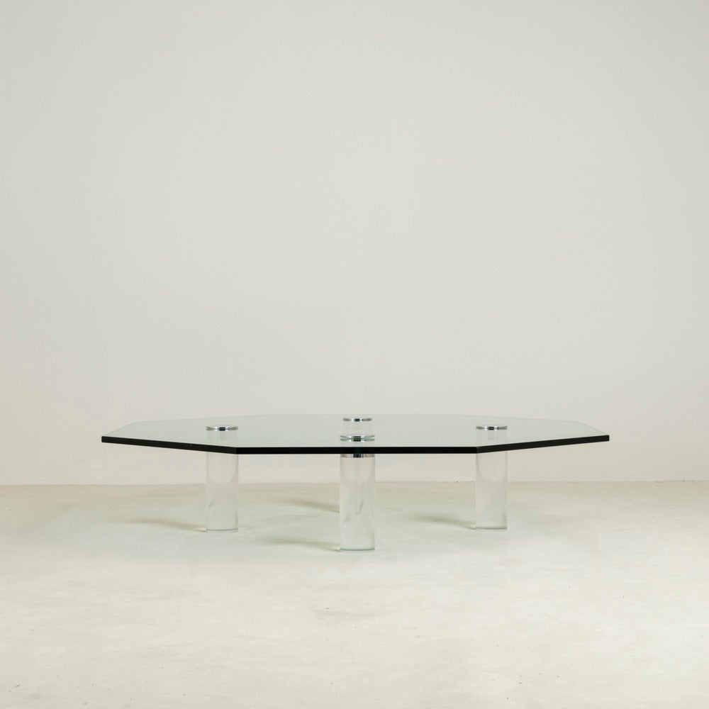 A Large Octagonal Lucite and Nickel Coffee Table by Pace USA 1970s