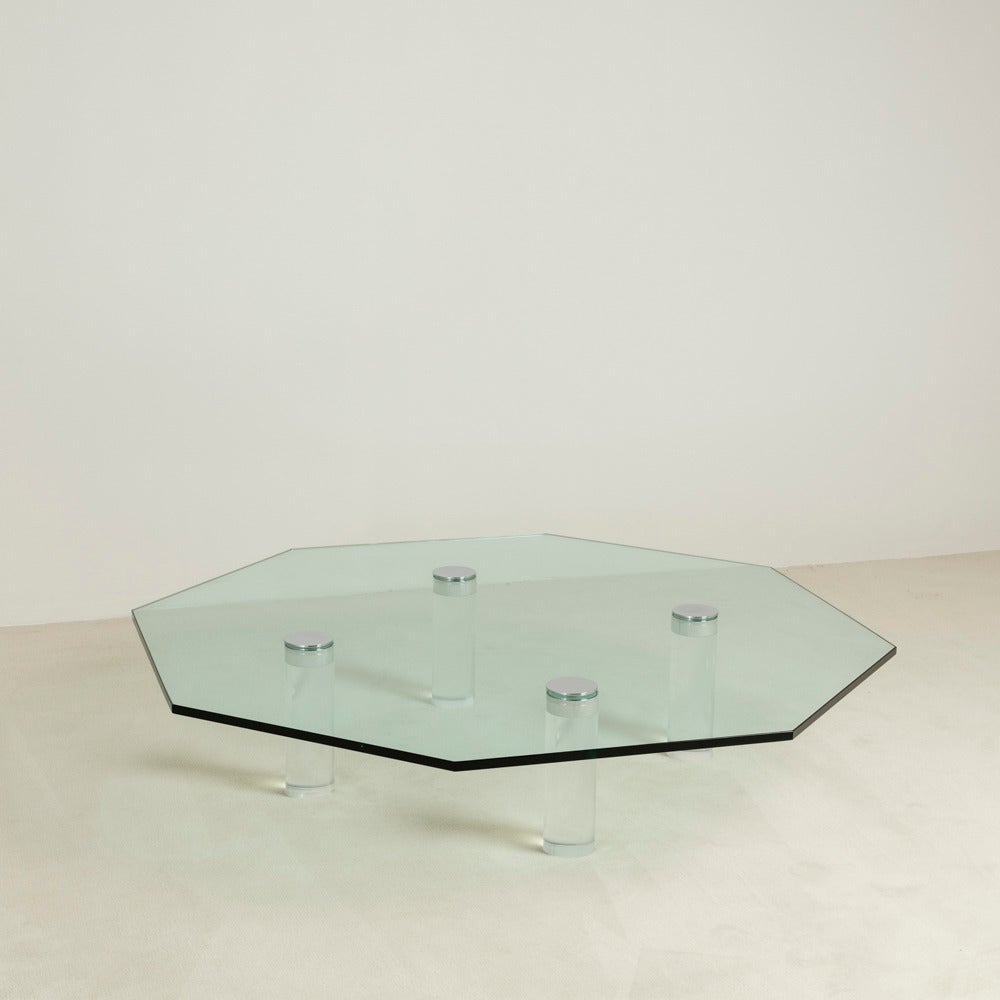 Octagonal Lucite and Nickel Coffee Table by Pace, 1970s In Good Condition For Sale In London, GB