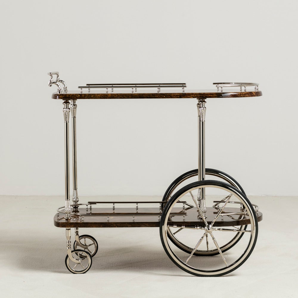 An Aldo Tura designed lacquered goatskin Bar cart with nickel-plated metalwork, Italy, 1950s.