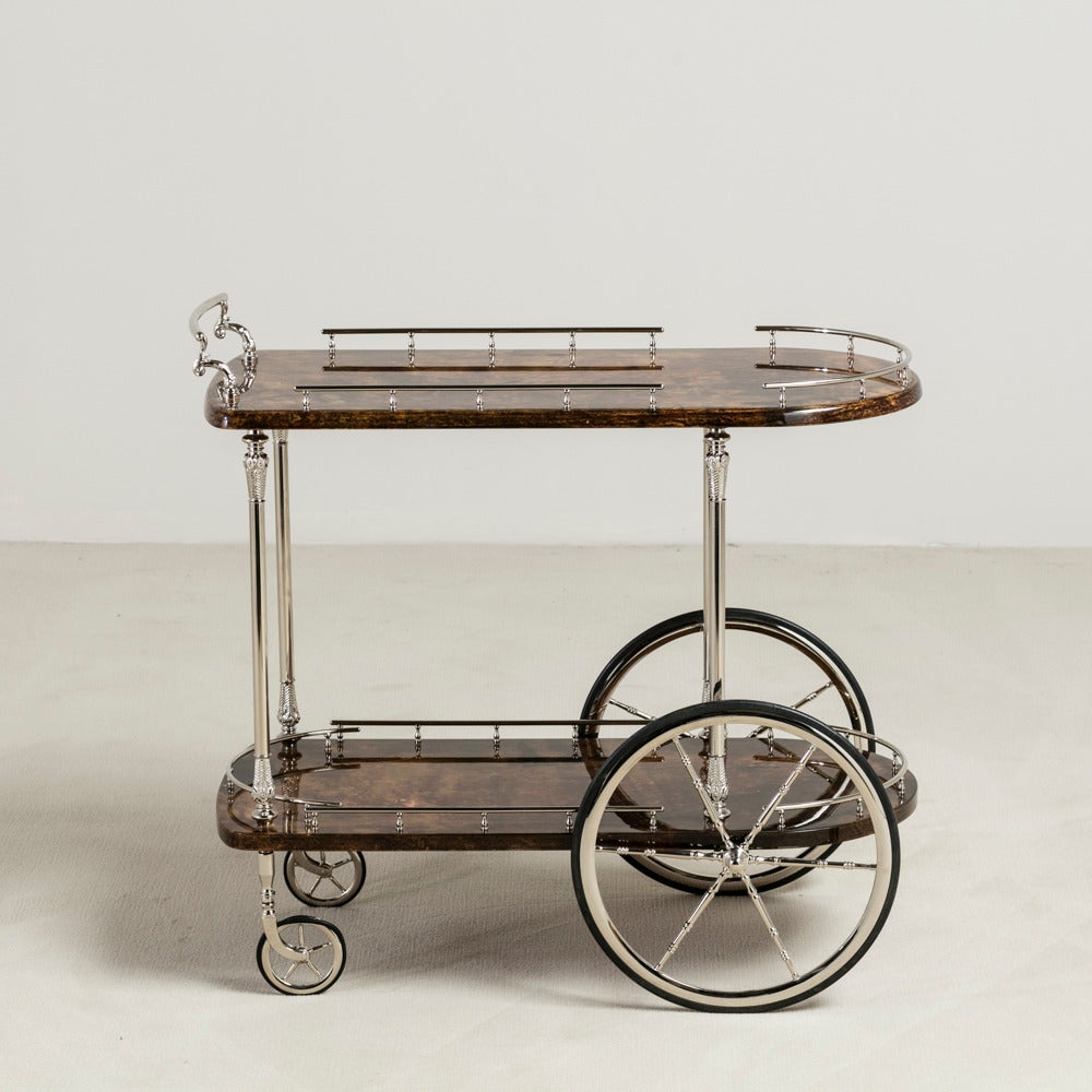 Mid-20th Century Aldo Tura Designed Lacquered Goatskin Bar Cart, Italy, 1950s