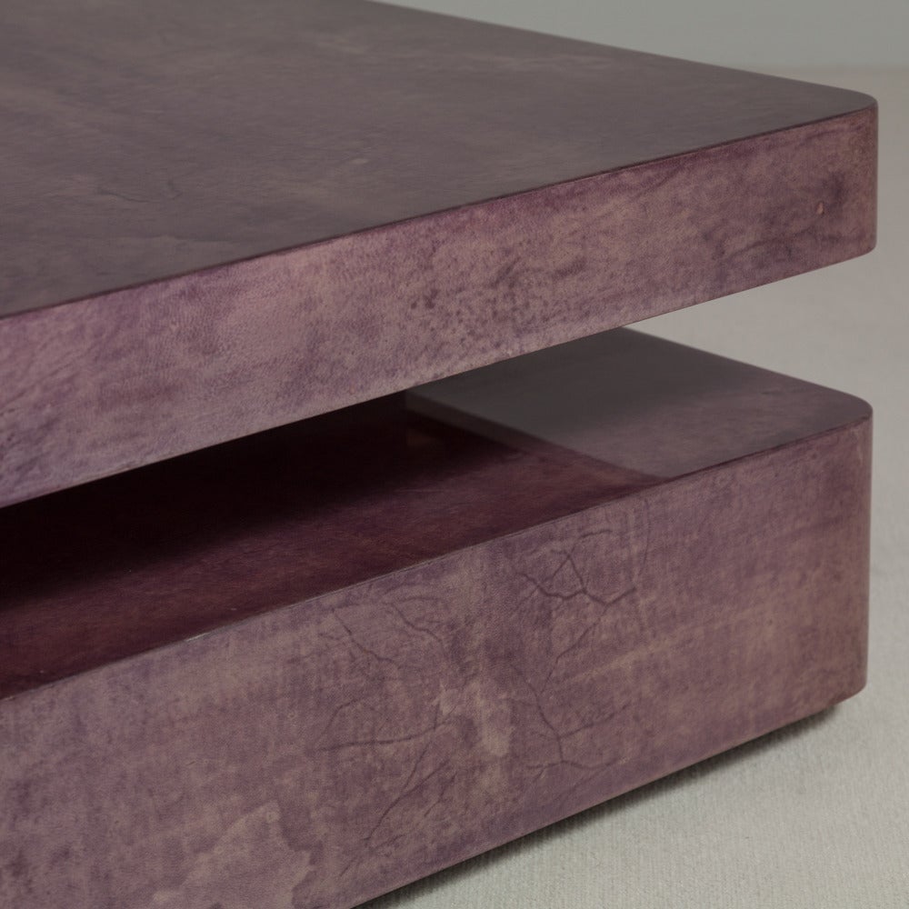 Extendable Mauve Lacquered Goatskin Coffee Table, 1960s 1