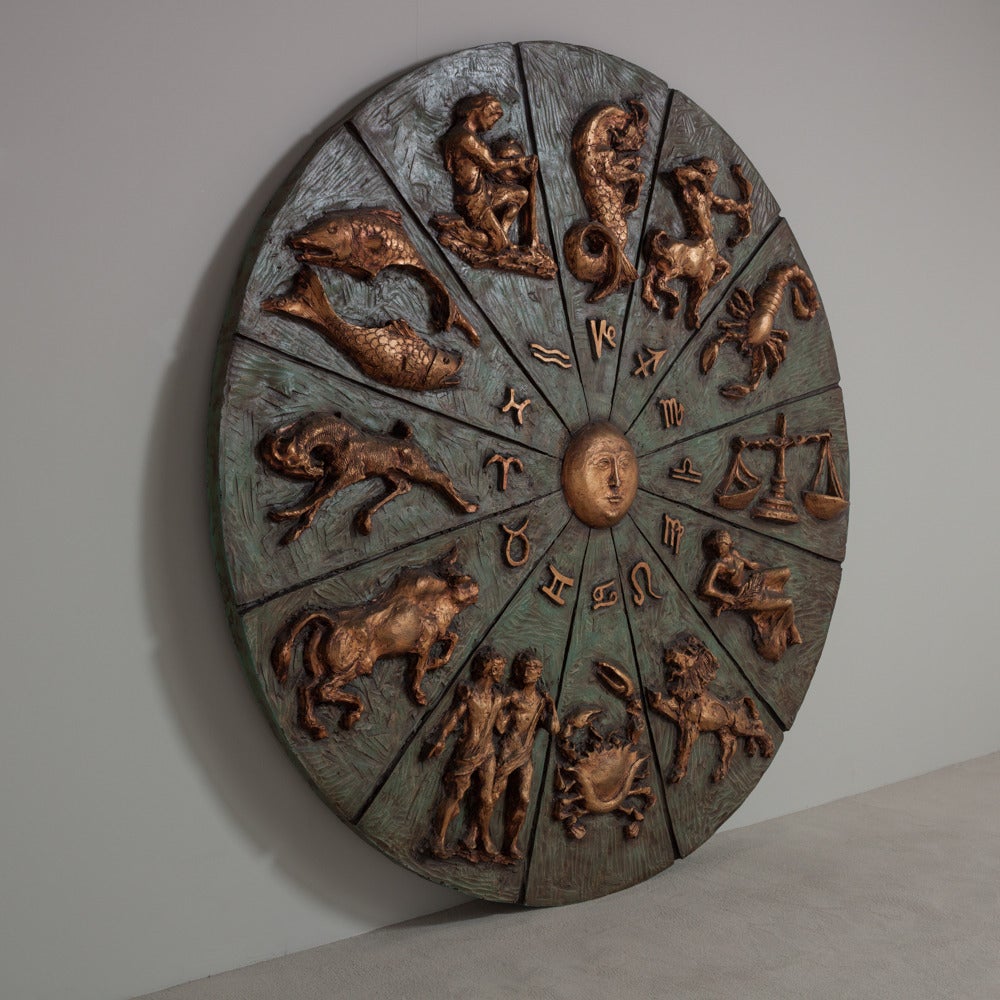 Patinated and Gilt Resin Zodiac Wall Sculpture In Excellent Condition For Sale In London, GB