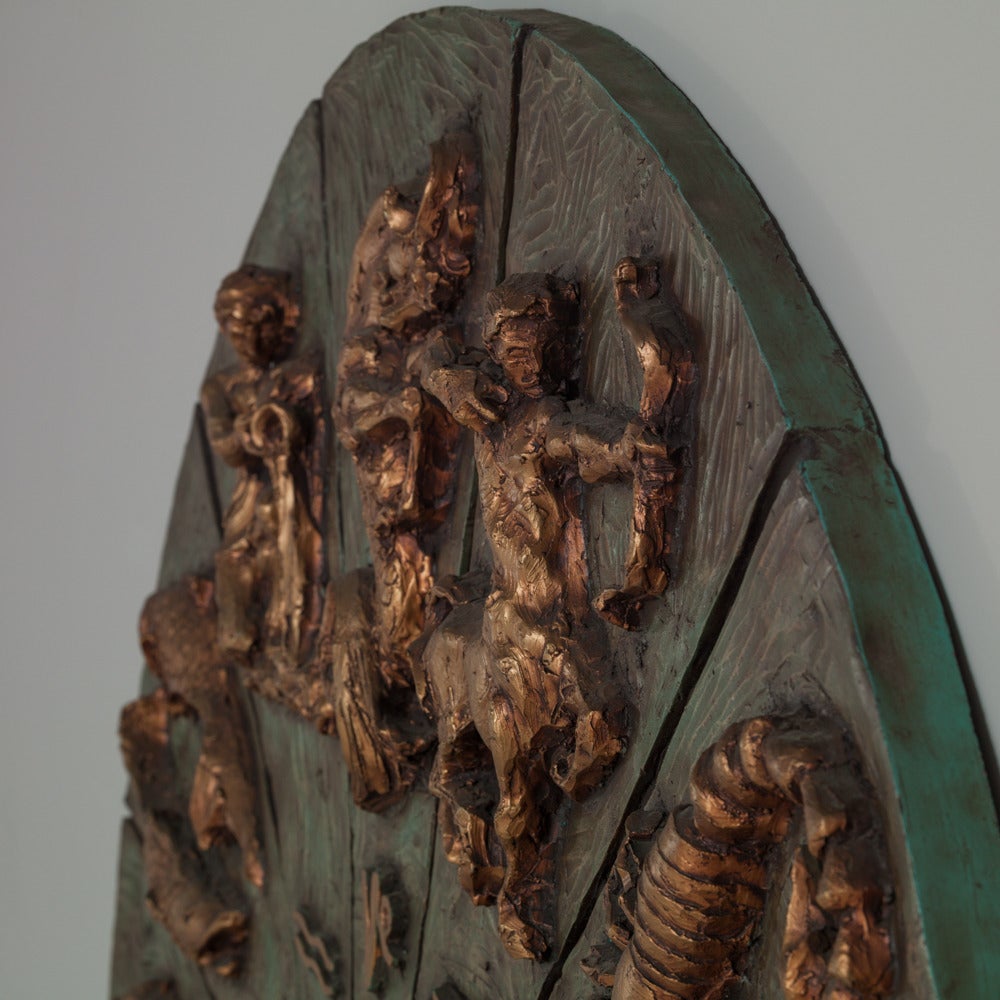 20th Century Patinated and Gilt Resin Zodiac Wall Sculpture For Sale