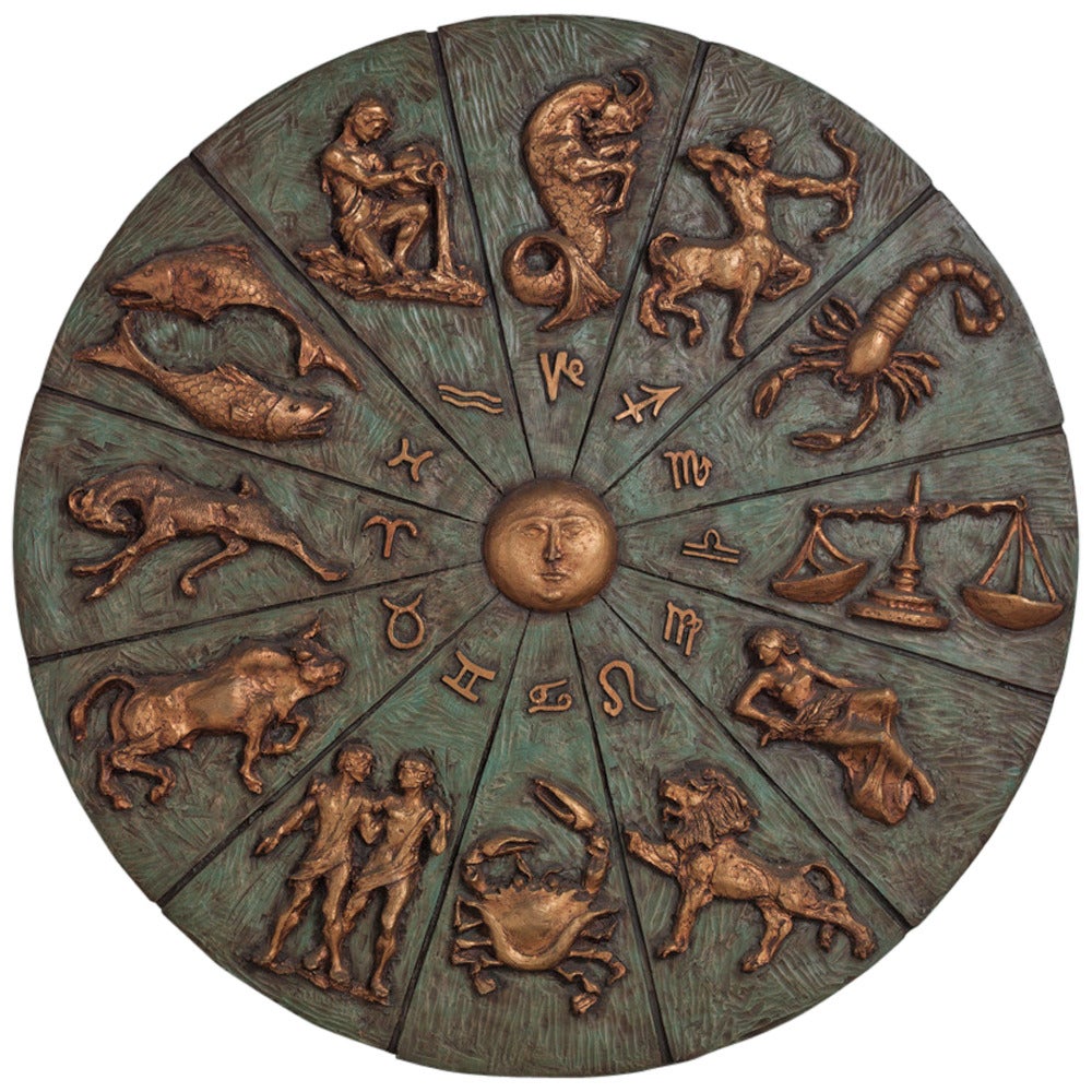 Patinated and Gilt Resin Zodiac Wall Sculpture For Sale