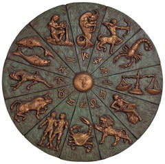 Patinated and Gilt Resin Zodiac Wall Sculpture
