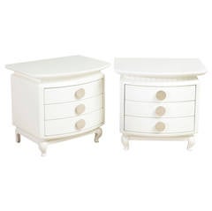 Stunning Pair of Ivory Lacquered Three-Drawer Commodes, 1980s