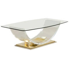 Sculptural Polished Brass and Lucite Coffee Table, 1970s