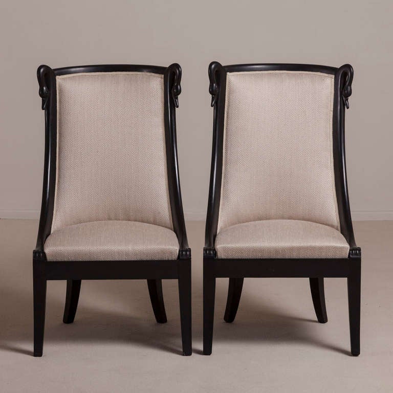 Ebonized A Pair of Empire Style Ebonised Framed Occasional Chairs 1960s