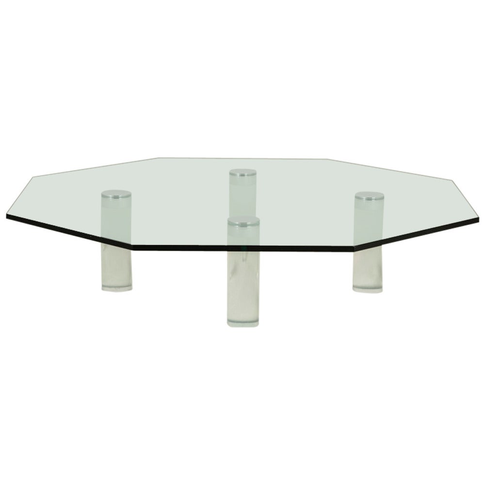 Octagonal Lucite and Nickel Coffee Table by Pace, 1970s For Sale