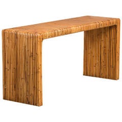 Paul Frankl Style Chunky Bamboo Wrapped Console Table, 1960s