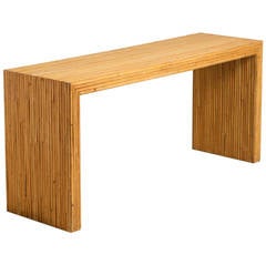 Paul Frankl Style Bamboo Wrapped Console Table, 1960s