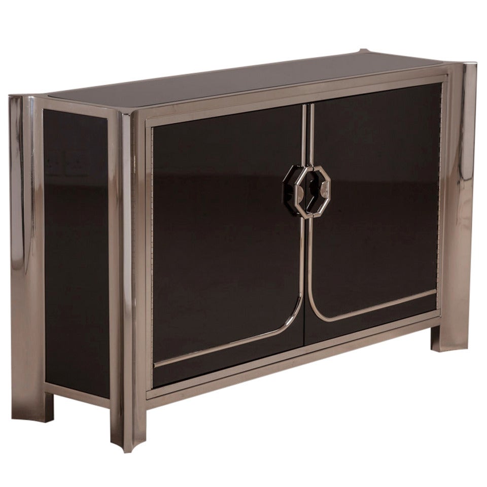 A Black Lacquer and Nickel Plated Two Door Cabinet by Mastercraft 1970s