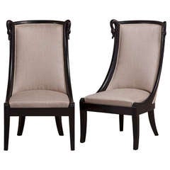 A Pair of Empire Style Ebonised Framed Occasional Chairs 1960s