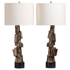 A Pair of Paul Evans Brutal Table Lamps for Laurel USA 1970s