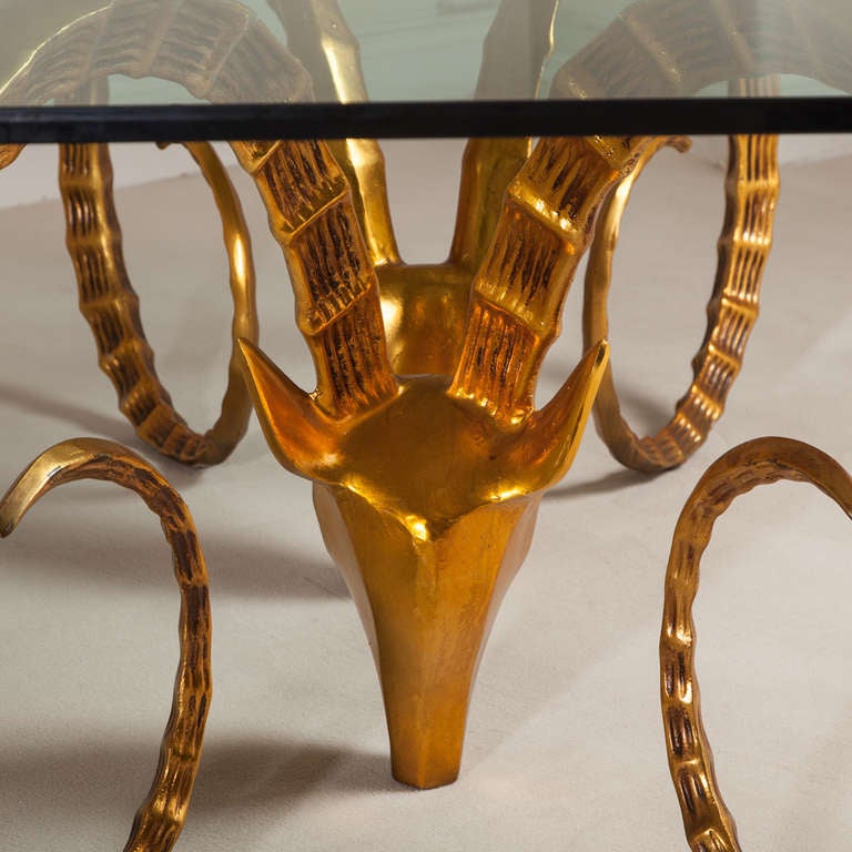 Mid-20th Century A Pair of Gilt Rams Head Dining Table Bases 1960s