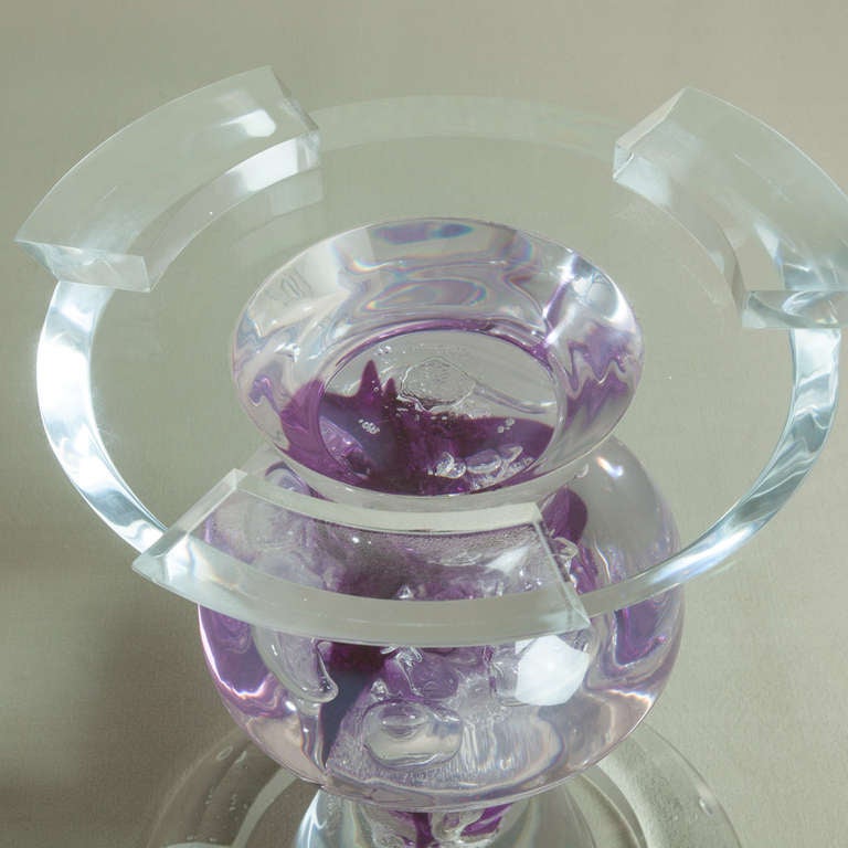 20th Century A Heavy Clear and Purple Marbled Lucite Dining Table 1980s