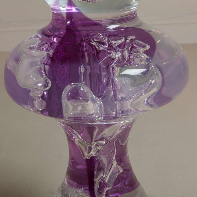 A Heavy Clear and Purple Marbled Lucite Dining Table 1980s 1