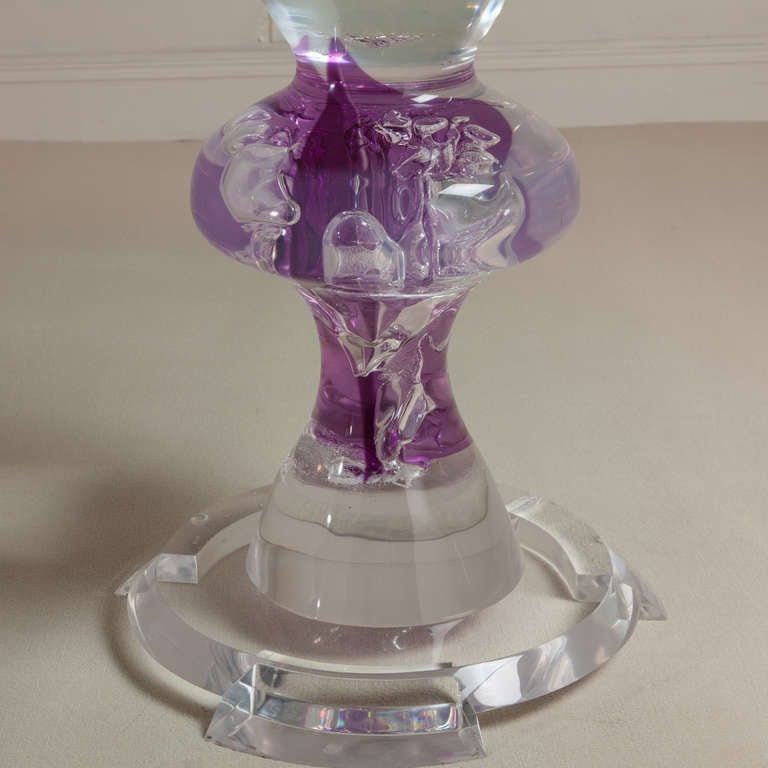 A Heavy Clear and Purple Marbled Lucite Dining Table 1980s 2