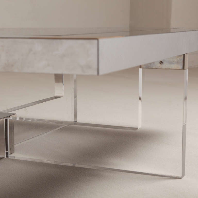 Late 20th Century Brass, Chrome and Lucite Coffee Table with Glass Top, 1970s For Sale