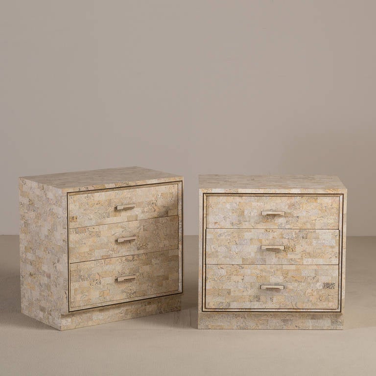 Rare Pair of Maitland Smith Tessellated Stone Side Cabinets, 1980s