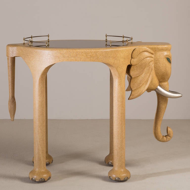 Simulated Vellum Elephant Bar and Pair of Stools by Marge Carson In Excellent Condition In London, GB