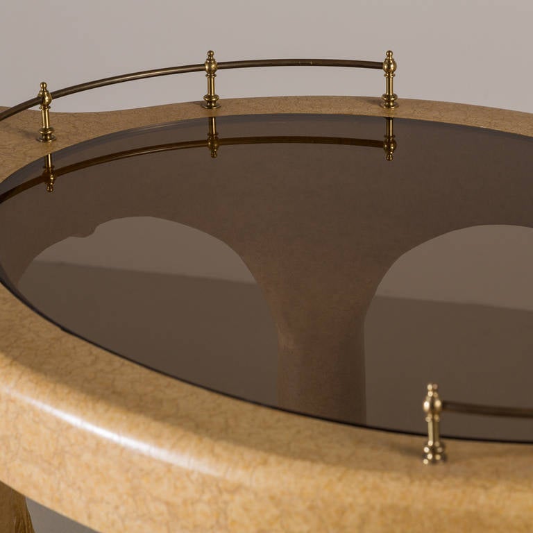 Simulated Vellum Elephant Bar and Pair of Stools by Marge Carson 2